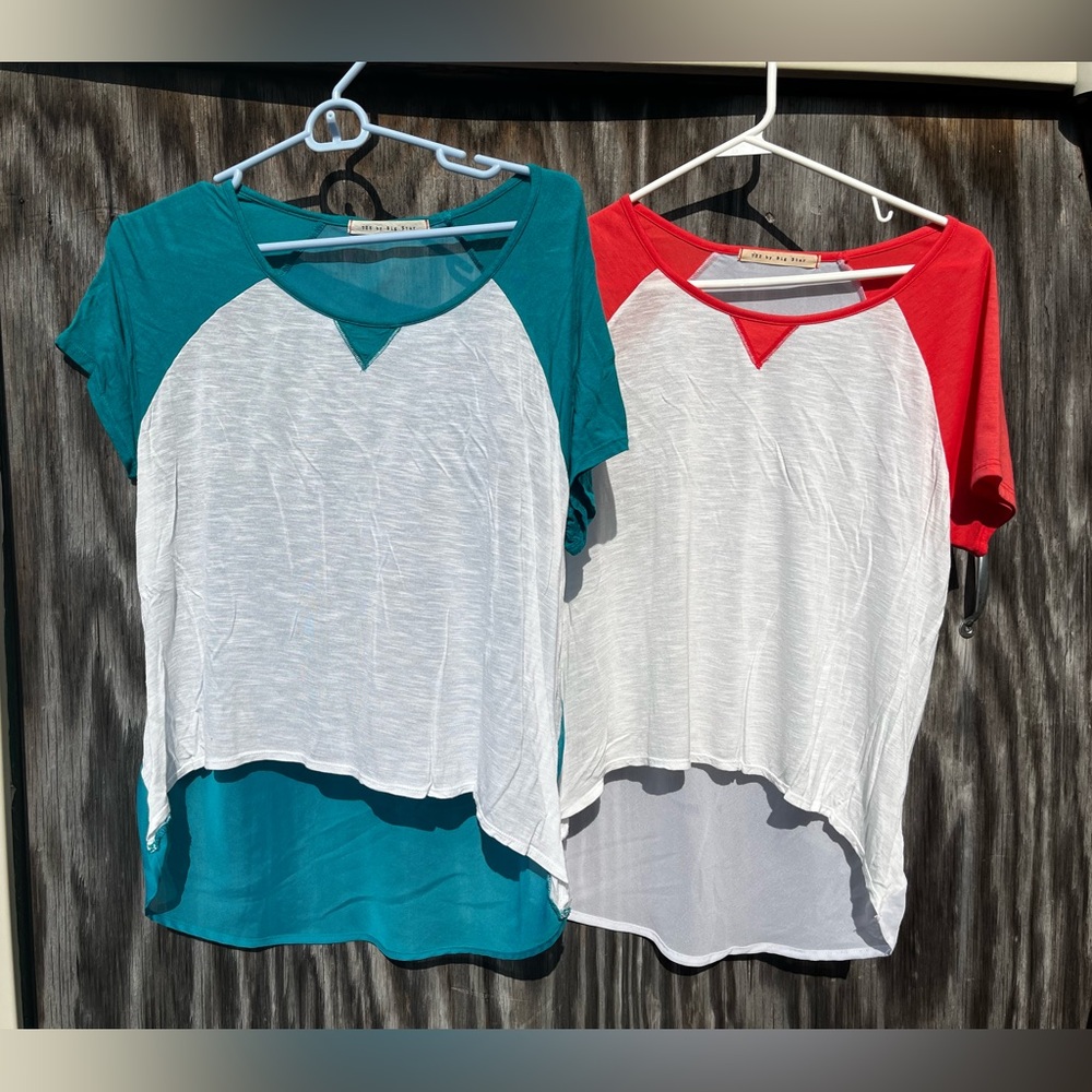 Lot of 2 blouses large women sheer tee by big star